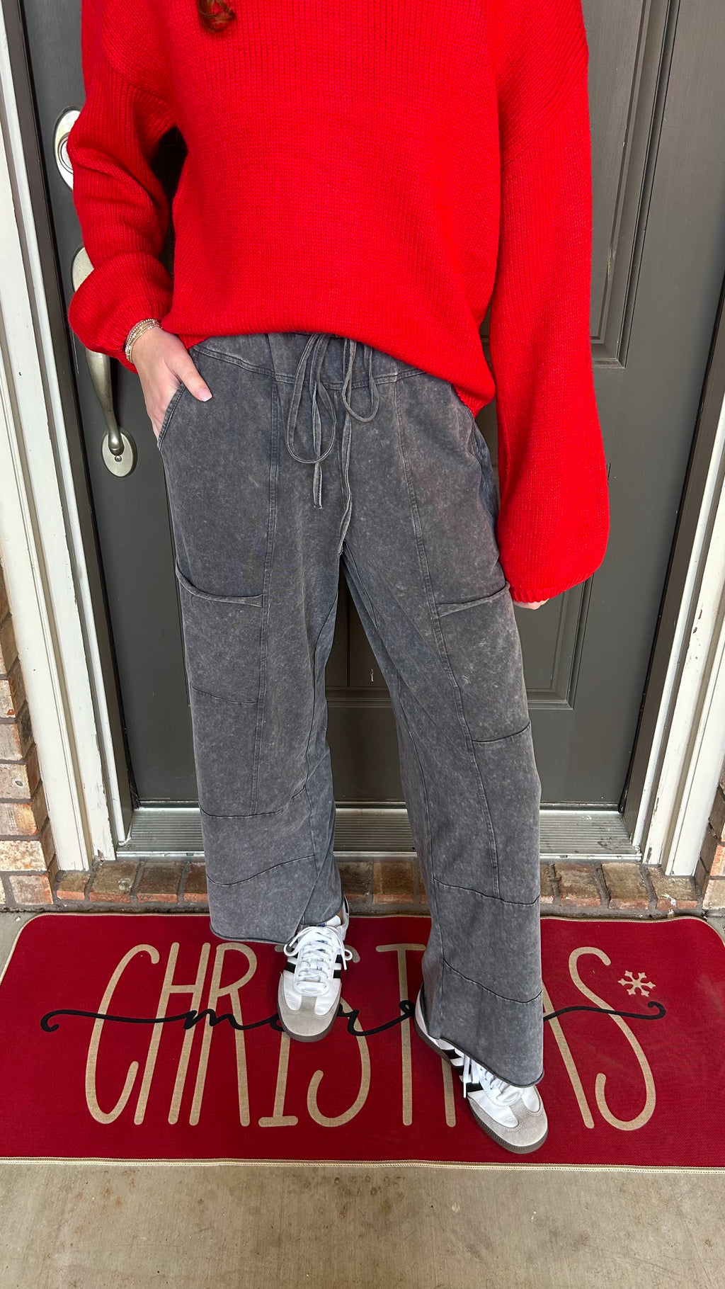 Mineral Wash Patched Pants- Grey