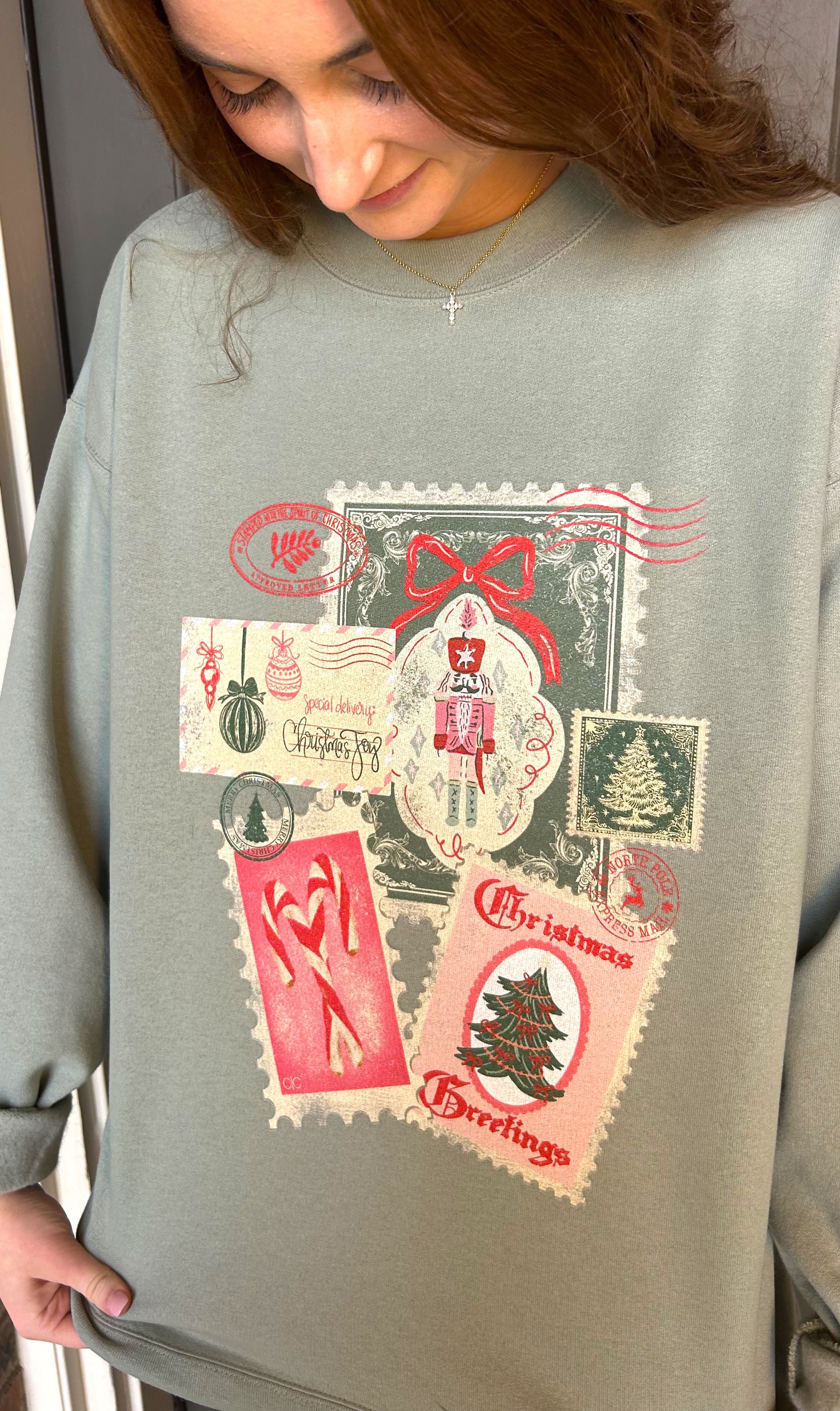 Christmas Post Card Graphic Sweatshirt