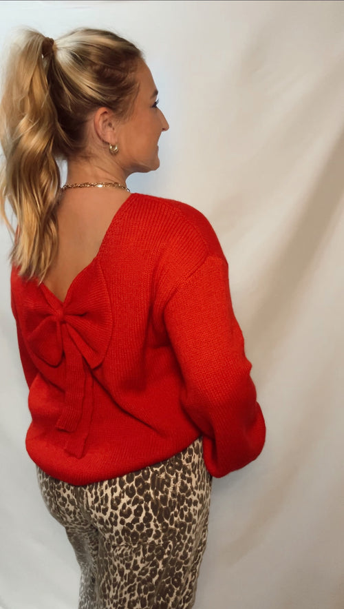 Backless Bow Sweater- Red