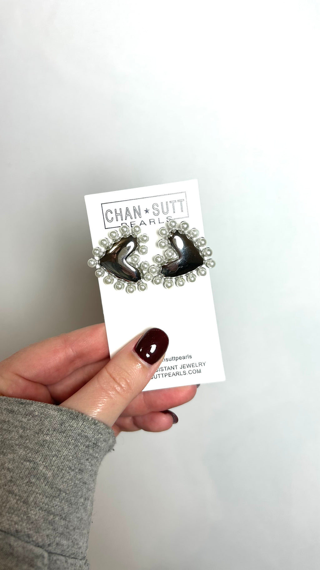 Pearl Heart Earrings- Silver